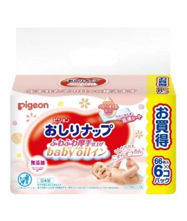 PIGEON 加厚滋潤嬰兒油濕紙巾補充裝 66片 x 6包